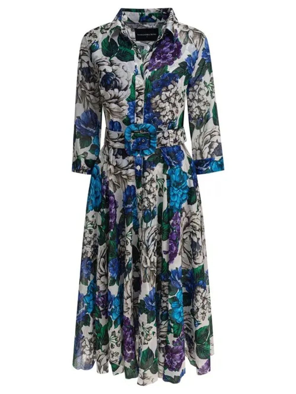 Samantha Sung Floral Cotton Midi Dress in Blue/Purple - 16